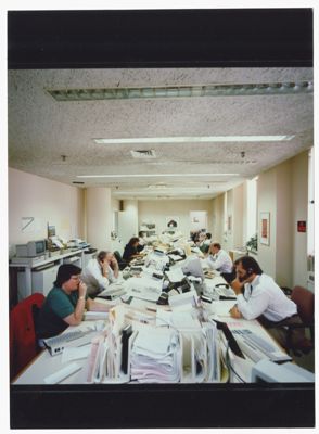 Banca Commerciale Italiana, New York branch on 280 Park Avenue, employee at work, March 1973, (photograph by Alo Zanetta)