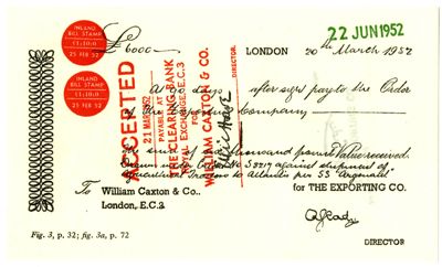 A London bill draft dated 22 June 1952 taken from the book "La tratta su Londra", 1955