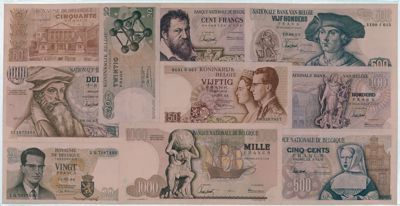 Belgian bills dating from the years 1964 to 1972, photo from the 1980s (photographer unknown)