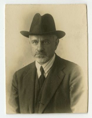 Studio portrait of Bernardino Nogara wearing a hat and tie, ca. 1920-1930 (photographer unknown)
