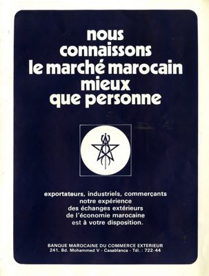 Banque Marocaine du Commerce Extérieur, advertisement from the House Organ "Revue Bimensuelle d'Informations", 1972, n. 2