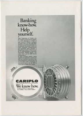 Cariplo, advertisement showcasing the bank's international network taken from the book "Cina notizie, rassegna informativa di attualità cinese", 1989, n. 1