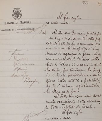Banco di Napoli, excerpt from Minutes of Board of Directors, 2 March 1921, p. 419