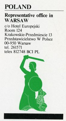 Banca Commerciale Italiana, advertisement for the bank's Warsaw representative office, taken from the book "Domestic and foreign activities in 1977", 1978, p. 34