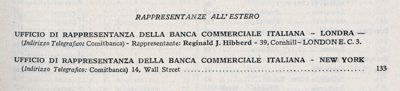 Banca Commerciale Italiana, foreign representative offices, taken from the book "Elenco firme autorizzate", 1947, p. 13